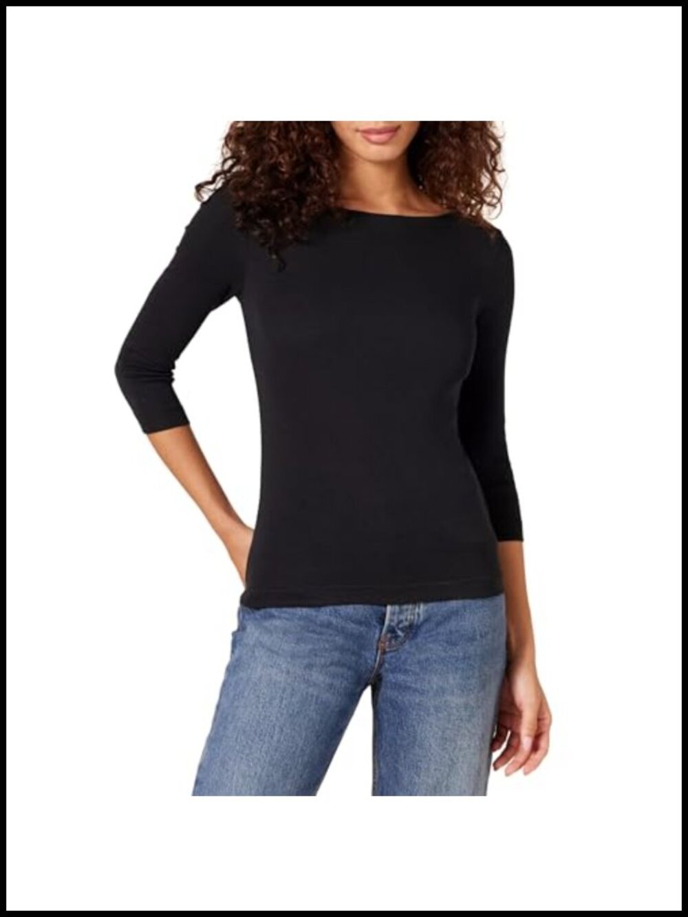 Women's Slim Fit 3/4 Sleeve Boat Neck Cotton Modal T-Shirt